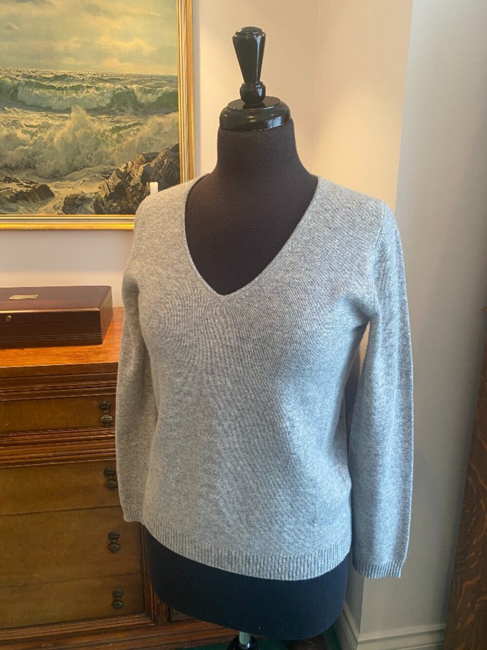 Portuguese Wool & Cashmere Light Grey V-Neck Sweater
